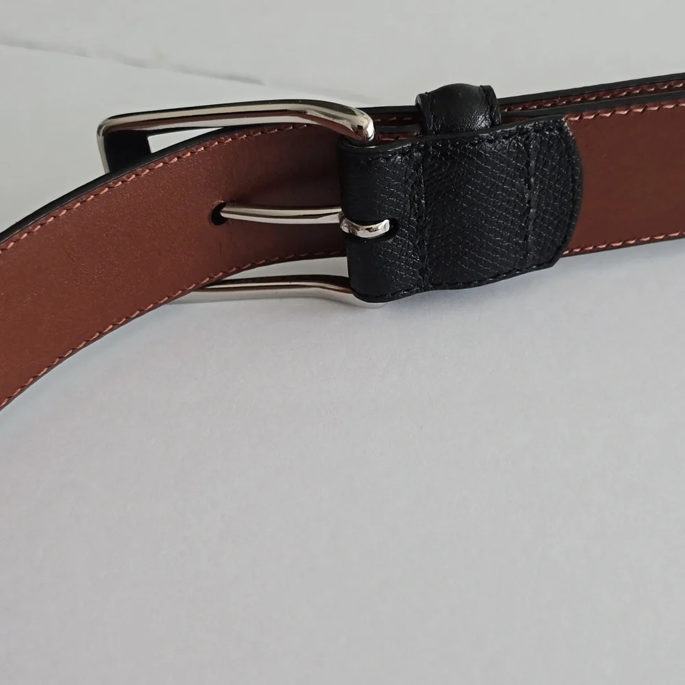 Coach Men's Embossed Cowhide Leather Black Belt Solid Silver Buckle Size 40